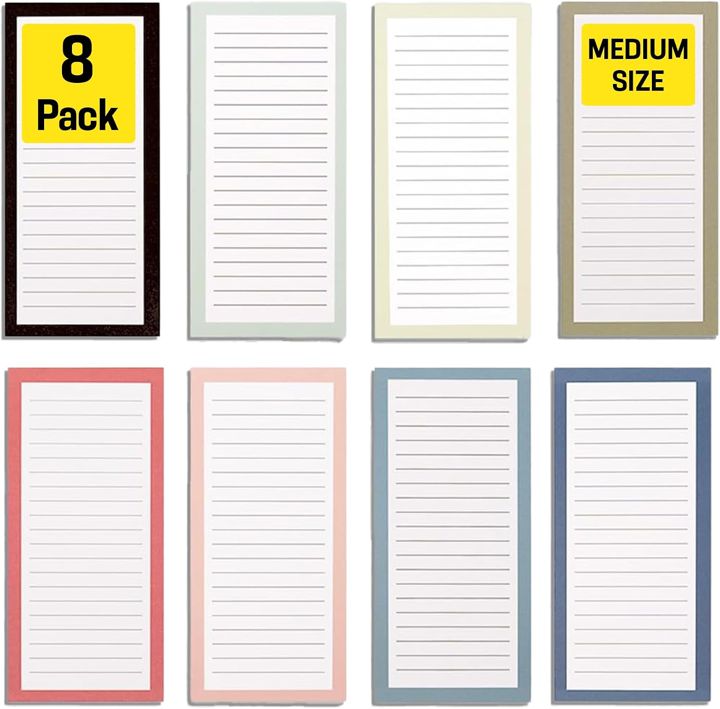 Solid Color Magnetic Notepads, 8 Pack