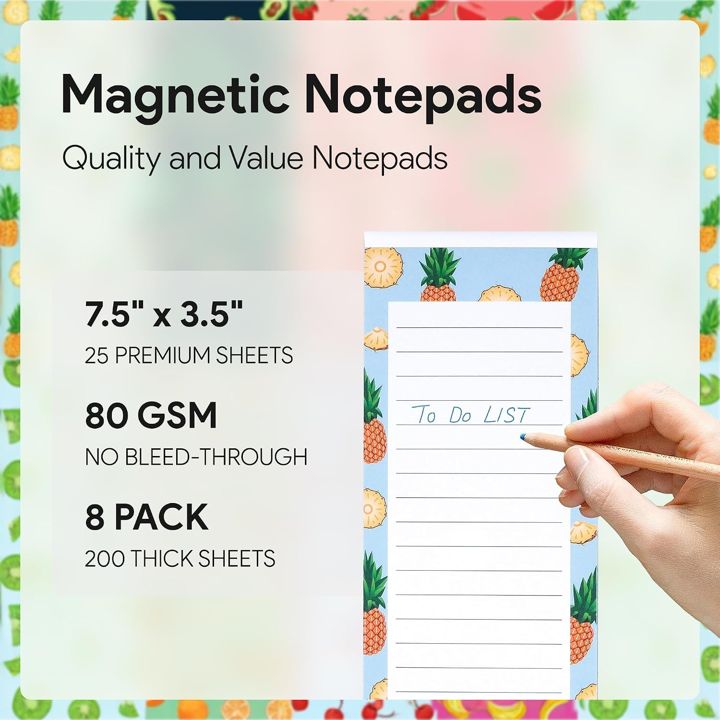Fruit magnetic notepad on a refrigerator with a handwritten to-do list
