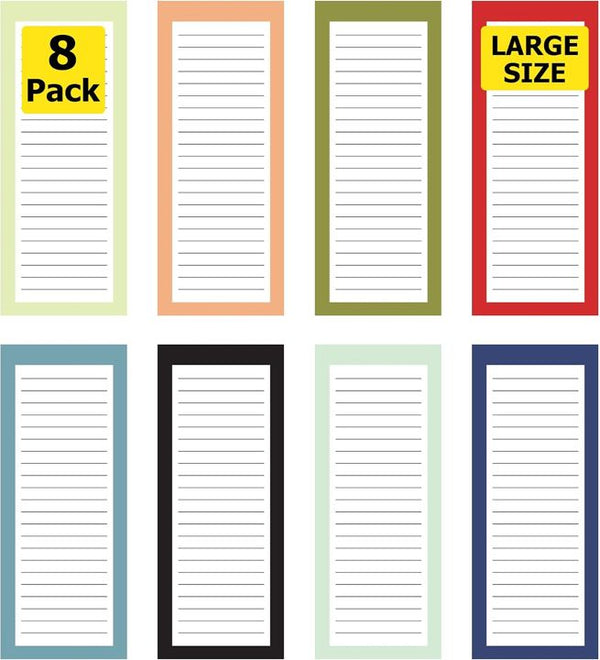 Large Solid Color Magnetic Notepads, 8 Pack