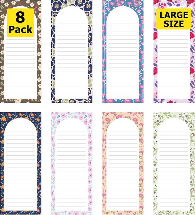Large Floral Magnetic Notepads, 8 Pack